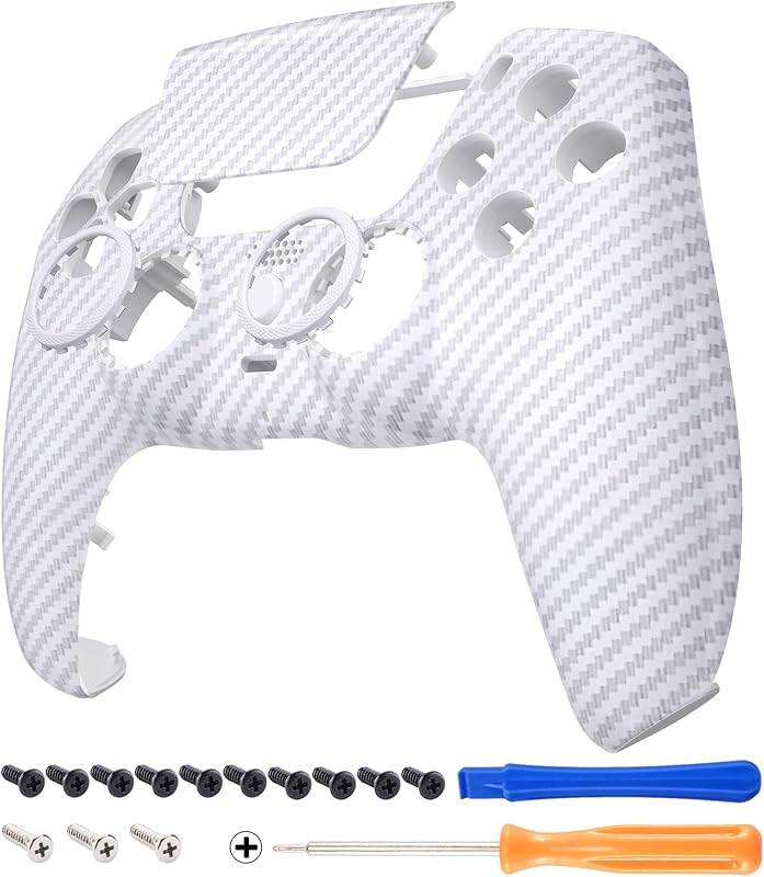 eXtremeRate Luna Rediseñado Carcasa Frontal con Panel Táctil Compatible con ps5 BDM-010 BDM-020 BDM-030 BDM-040 Carcasa Delantera Placa Frontal Funda Portectora(Fibra de Carbono Blanco)