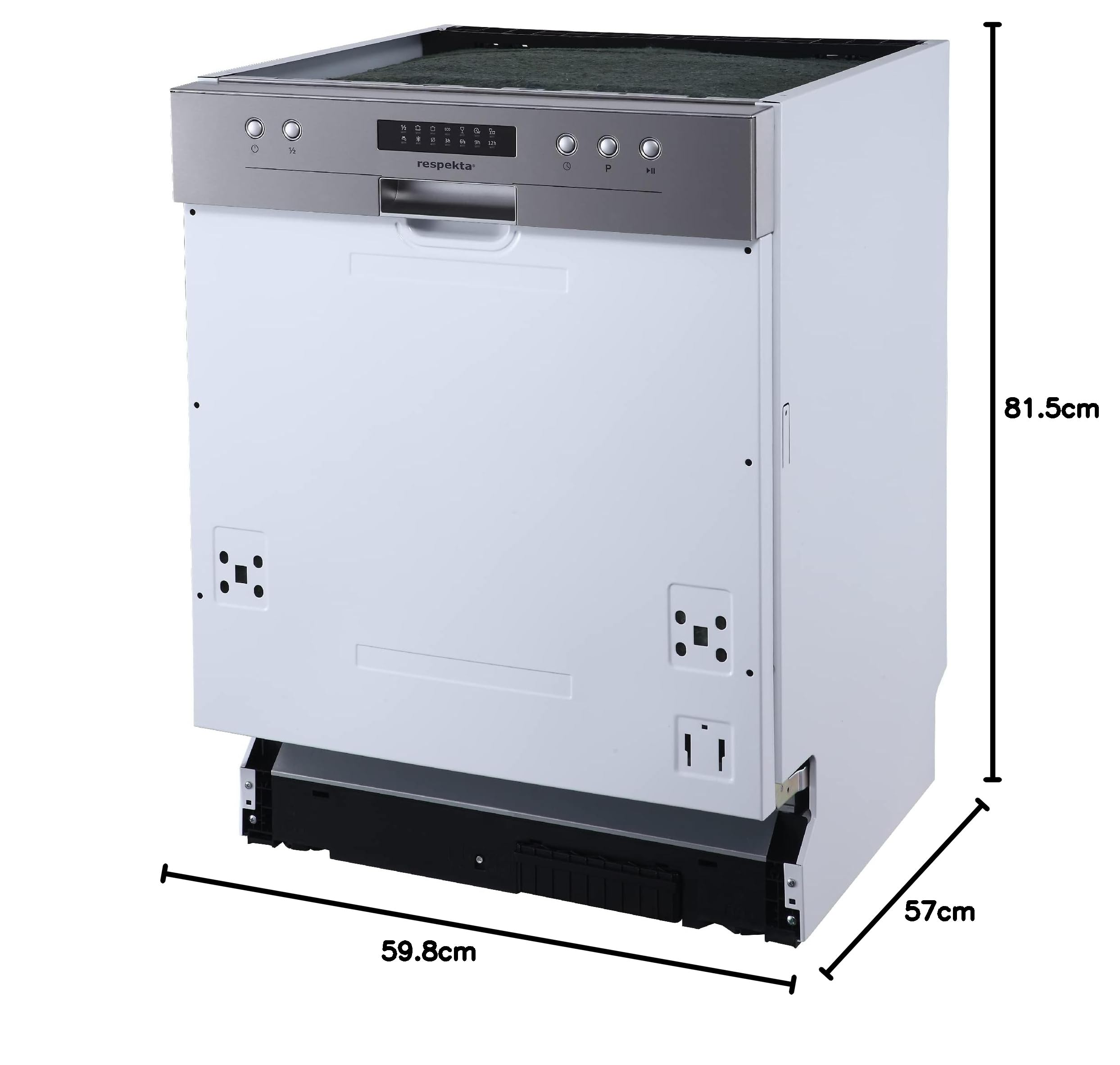 Respekta Lavavajillas semi integrado de 60 cm / Lavaplatos empotrable con 6 programas / Temporizador de inicio / 12 cubiertos / Pantalla LED / GSP60TIDM