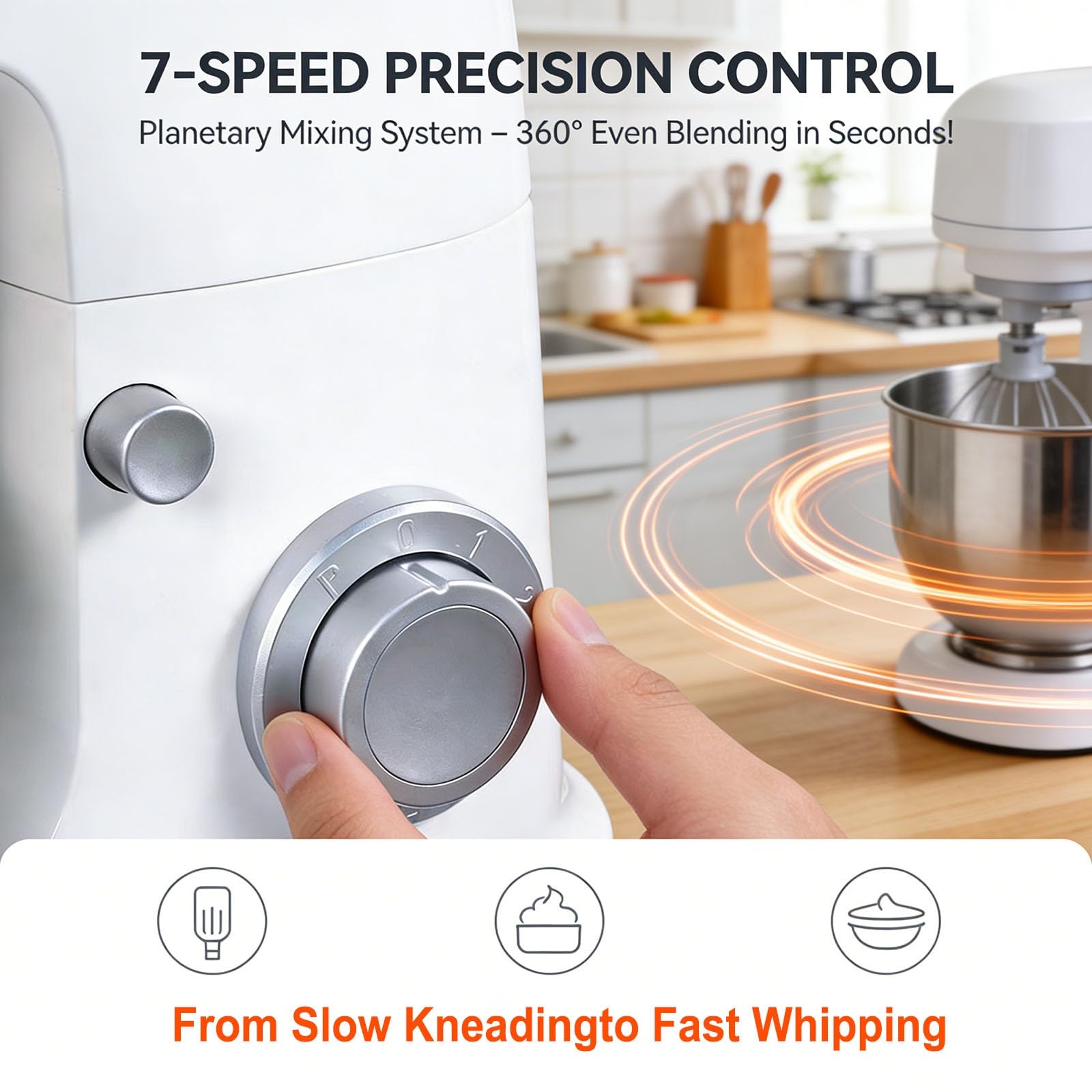 Robot Patissier 8L Grand Bol Mixeur Cuisine Electrique Avec 6 Vitesses, Mixeur A Pate Pour Pain Gateau, Mixeur Avec Accessoires, Stand Mixer Pour Maison