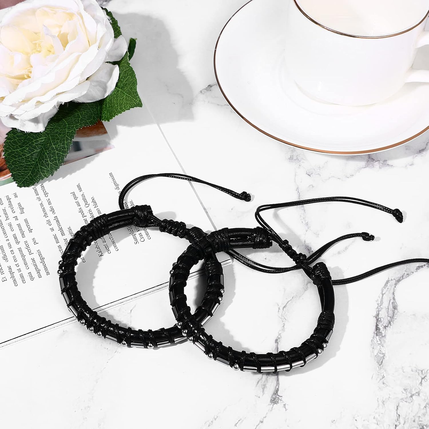 2PCS Morse Code I LOVE YOU Leather Rope Cuff Bracelets for Men Women, His and Hers Leather Adjustable Couple Bracelets - Image 2