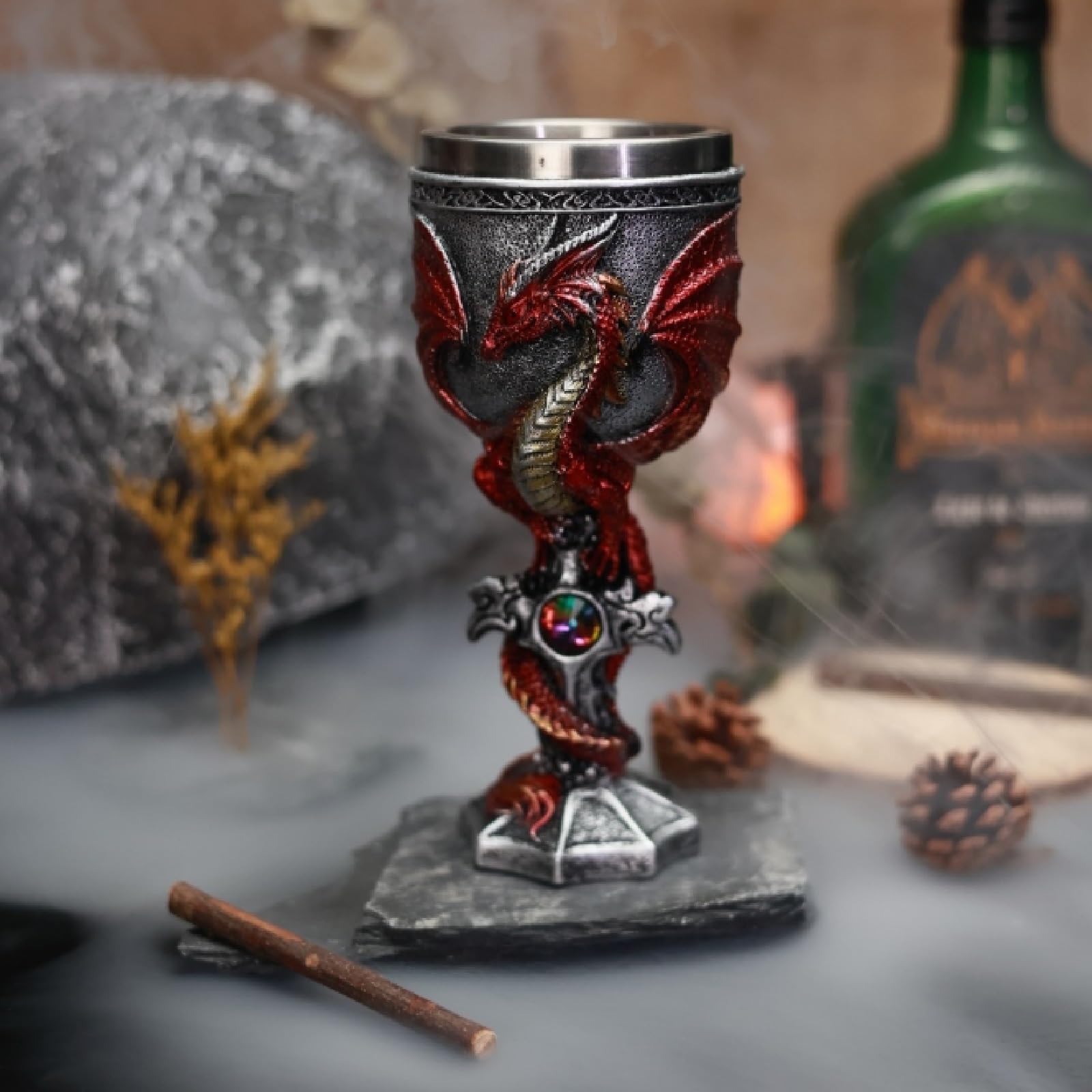 Fantazyjny kielich smoka, kreatywny smoczy kieliszek do wina, stereoskopowy kubek 3D smoczy wojownik z nóżką, gotycki kubek do picia ze stali nierdzewnej, prezent dla przyjaciół, kobiet i mężczyzn