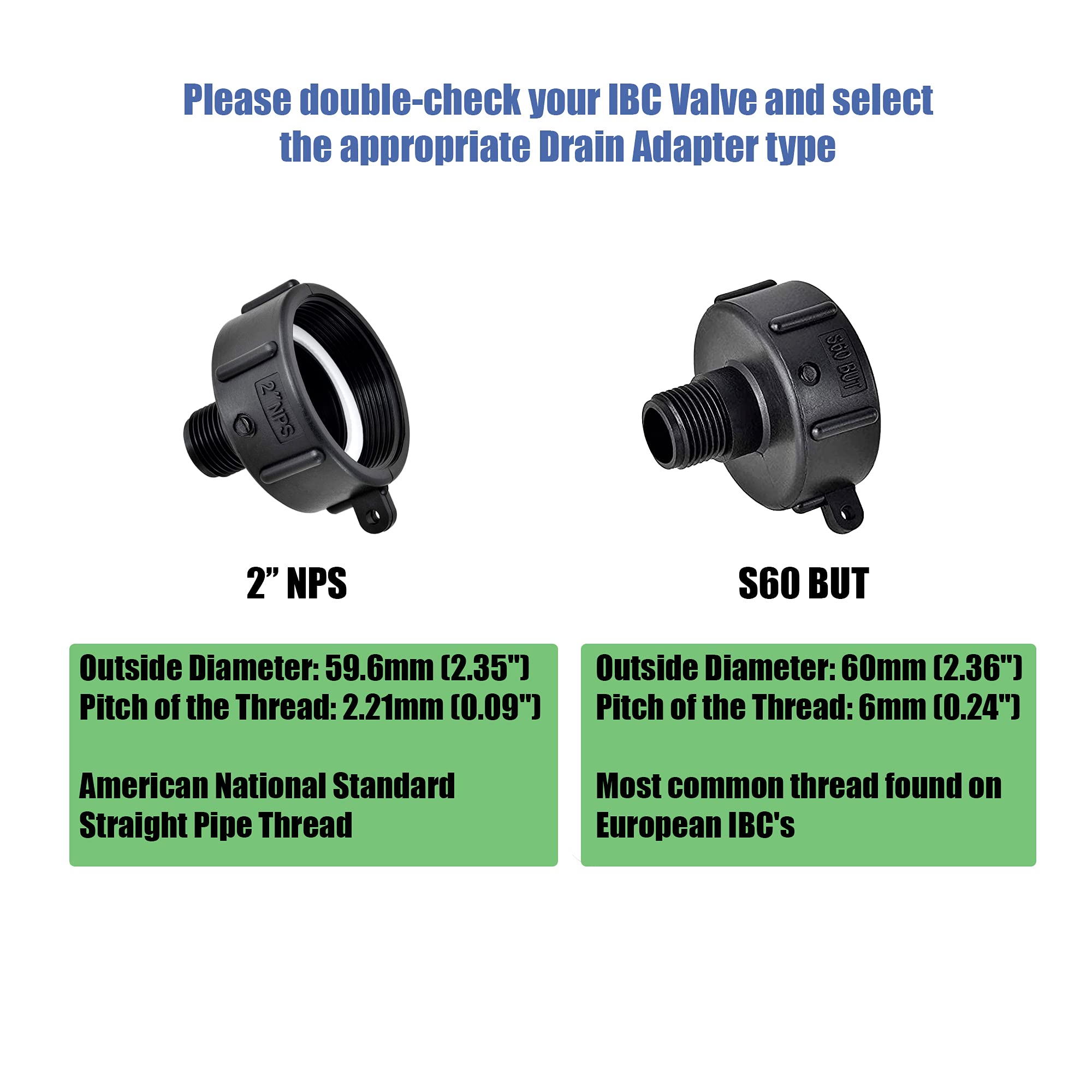 275 330 G IBC Tote Adapter Drain Adapter 2" NPS Female x 3/4" BSP/NPT