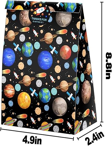 Miniatura 4 de Paquete de 24 bolsas de dulces para fiestas del espacio exterior con calcomanías, bolsas de regalo espaciales, suministros para fiestas de