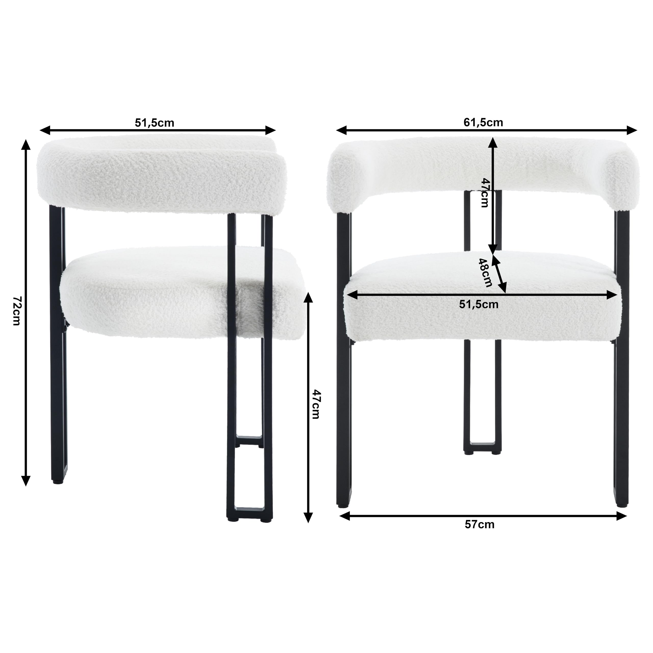 WOLTU 4 x krzesła do jadalni, krzesła z podłokietnikami, designerskie krzesło kuchenne, krzesło do jadalni, salonu, sypialni, z metalu szenilowego, kremowe EZS25cm-4