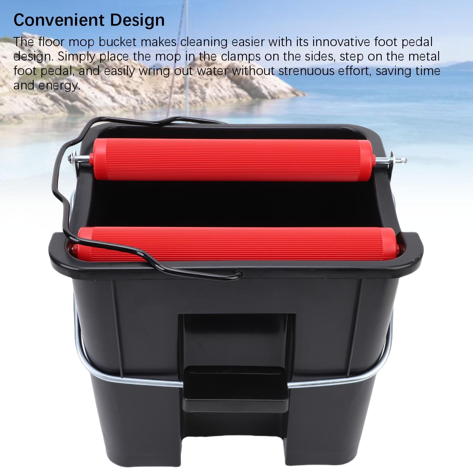 Cubo para Fregona, de Pedal de 14 L, de Limpieza de Suelo con Presión de Pie con Metal ABS para Barcos Marítimos Domésticos, Yates, Buques de Carga