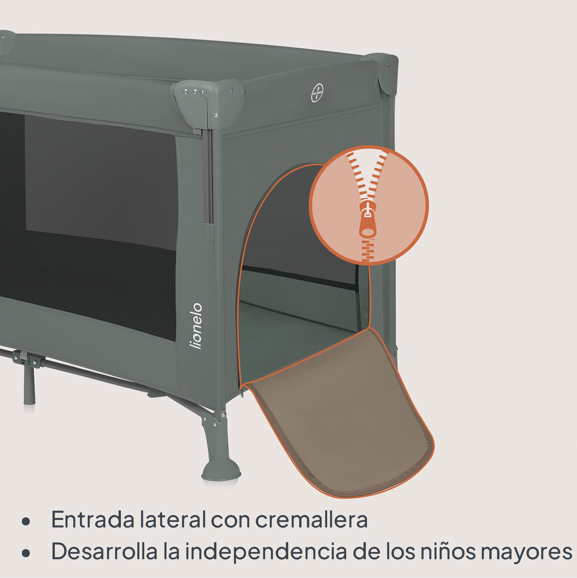 LIONELO ELLEN Cuna de viaje 3 en 1 de 0 a 3 años, Cuna Colecho para Recién Nacidos y Mayores hasta 15 kg, 2 Alturas de Colchón, Correas de Amarre, Entrada Lateral con Cremallera, 2 Ruedas Bolsa
