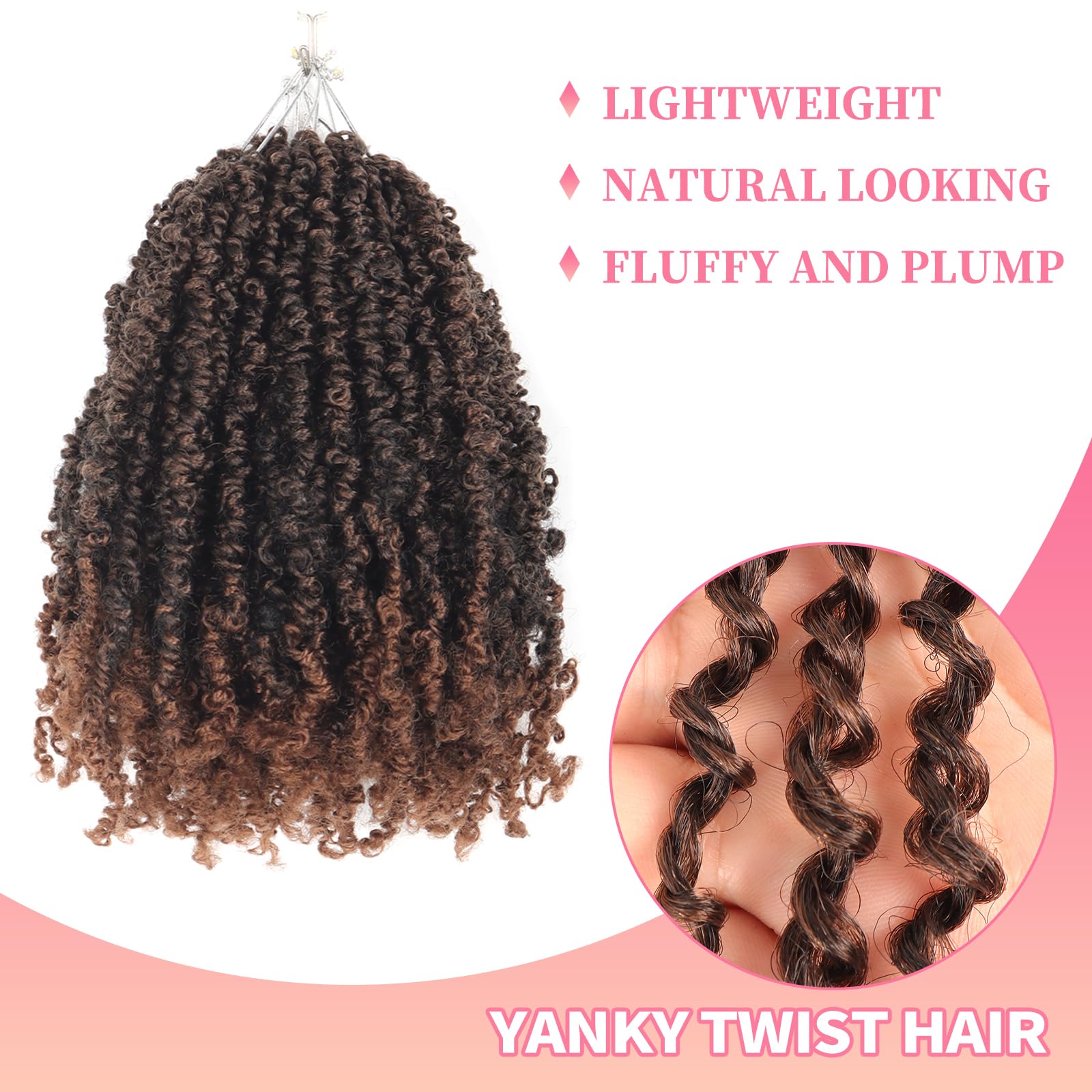 Alaleibaby 9 Packs Yanky Twist 10 inch Crochet Hair Pre-Twisted Curly Braiding Hair Extensions Pre-looped brown Yanky Twists Hair with Curls (T30# - Image 4