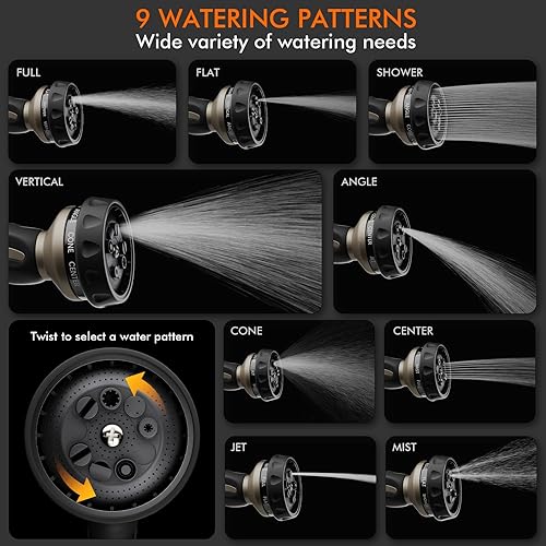 Miniatura 3 de RESTMO - Boquilla de manguera de alta resistencia, rociador de manguera de agua de metal para jardín, 9 patrones de pulverización | Alta presión |