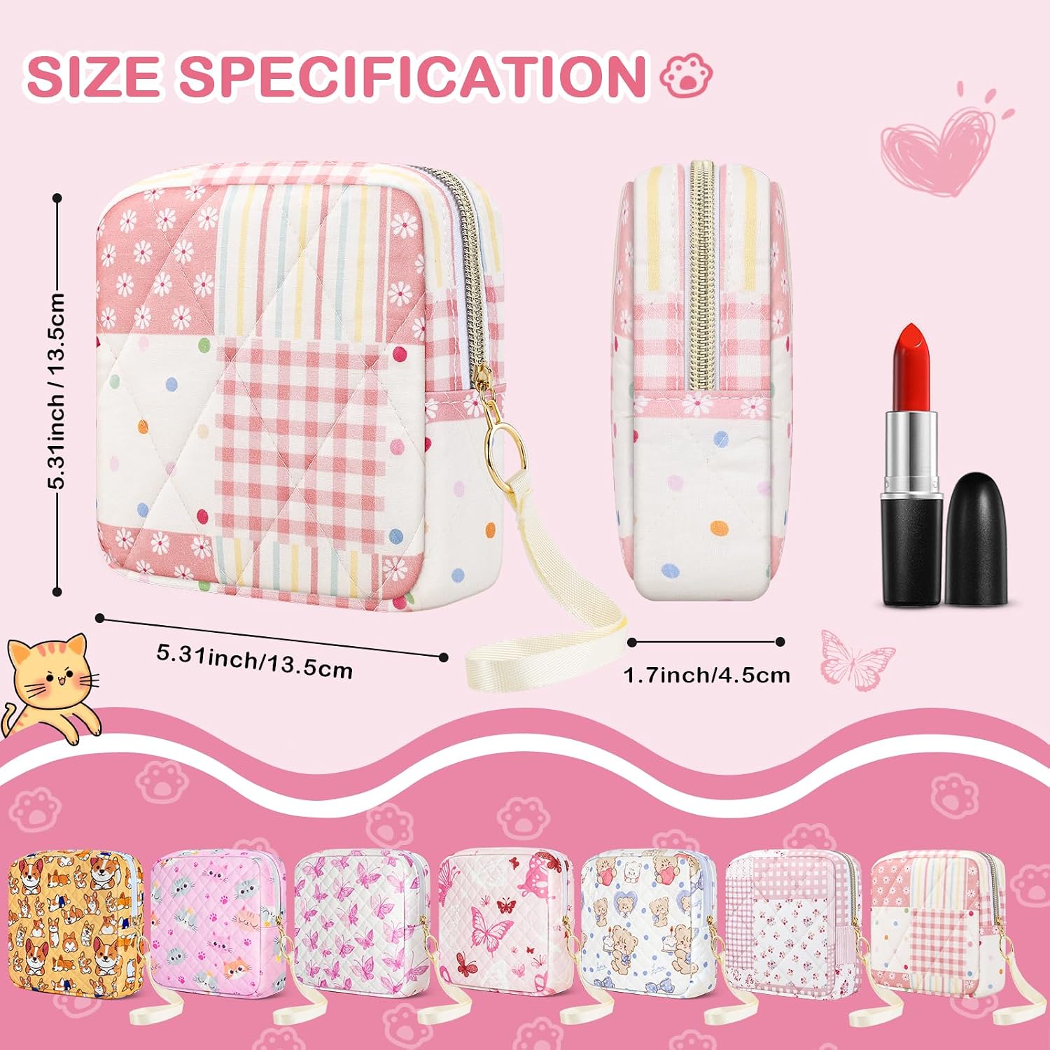 Likesing Tampon Holder for Purse, Quilted Period Bag Pouch-Clash Dot Pink image 2