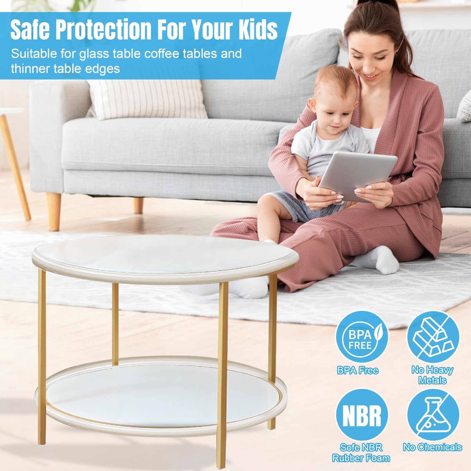 9 Pcs Baby Edge and Corner Protector Set, 8 Foam Guards, 2m U Shape Safety Strip for Kids Table Protection, Coffee Table - Image 2