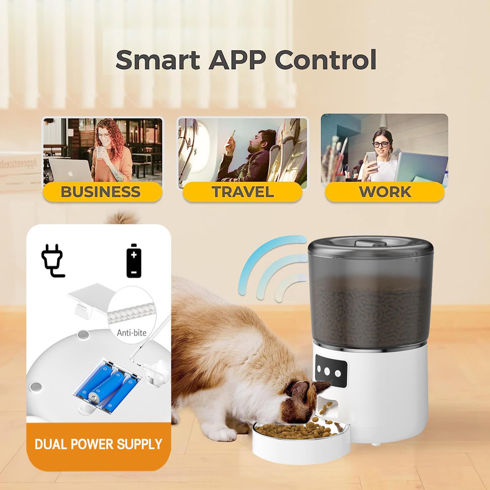 Dispenser Cibo Gatti Automatico WiFi, con 2.4G WiFi, 4L Dispenser Cibo Gatti, Controllo App, Registrazione 10S Dispenser Cibo Cani, Cibo Cani Automatico
