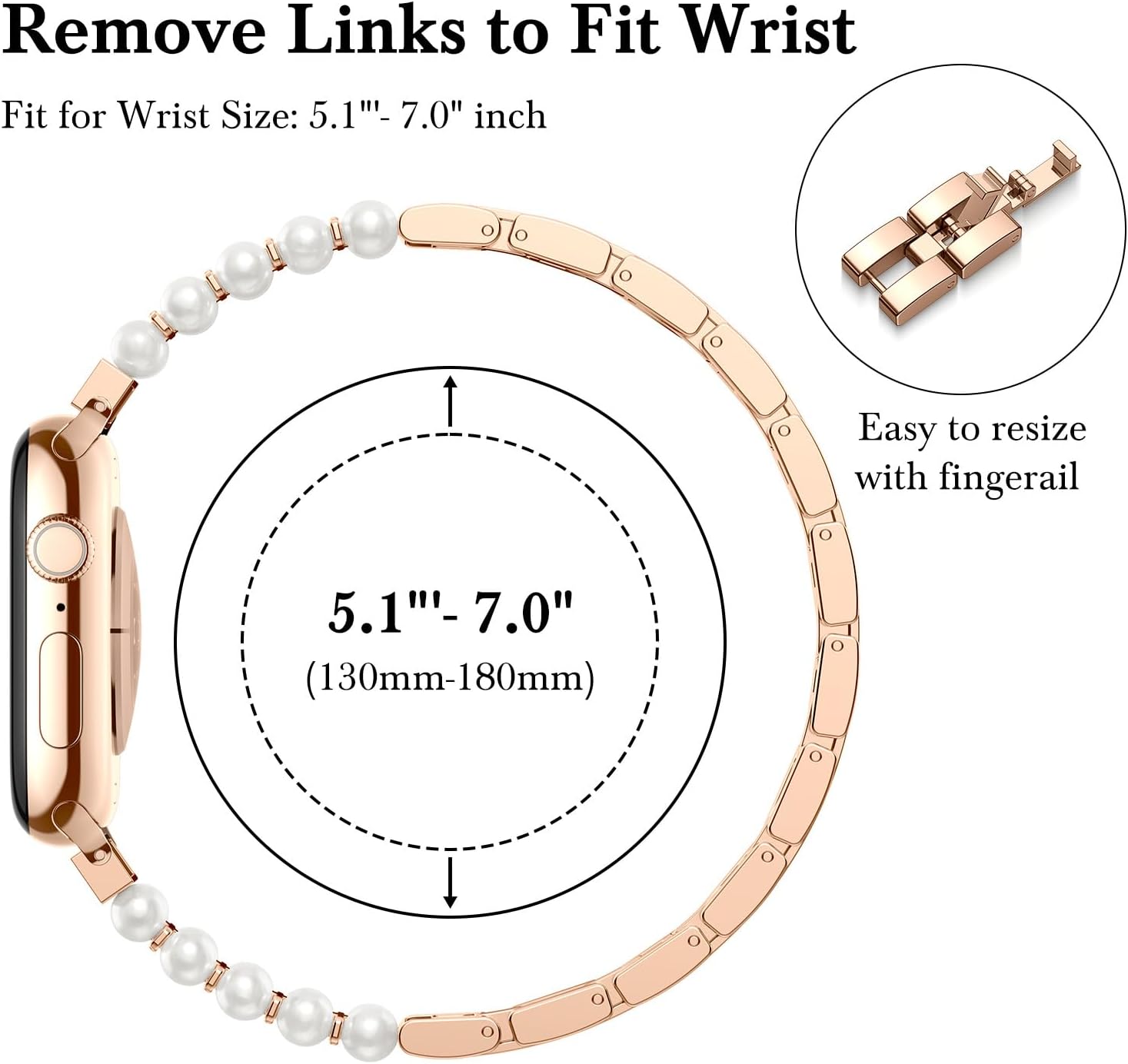 SOLOLUP Bling Pearl Diamond Metal Band for Apple Watch Bands for Women SE 3/2 40mm 41mm 42mm 38mm,Dressy Fancy Sparkle Jewelry Strap Metal Bracelet for iWatch Series 11 10 9 8 7 6 5 4 3 2 1,Rose Gold - Image 4