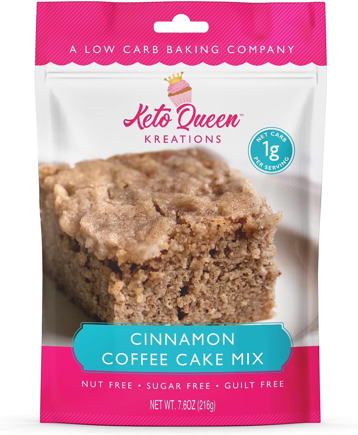 Keto Queen Kreations, Low Carb (1 net), Sugar Free, Keto, Cinnamon Coffee Cake Mix 7.6 oz. (12 Servings)