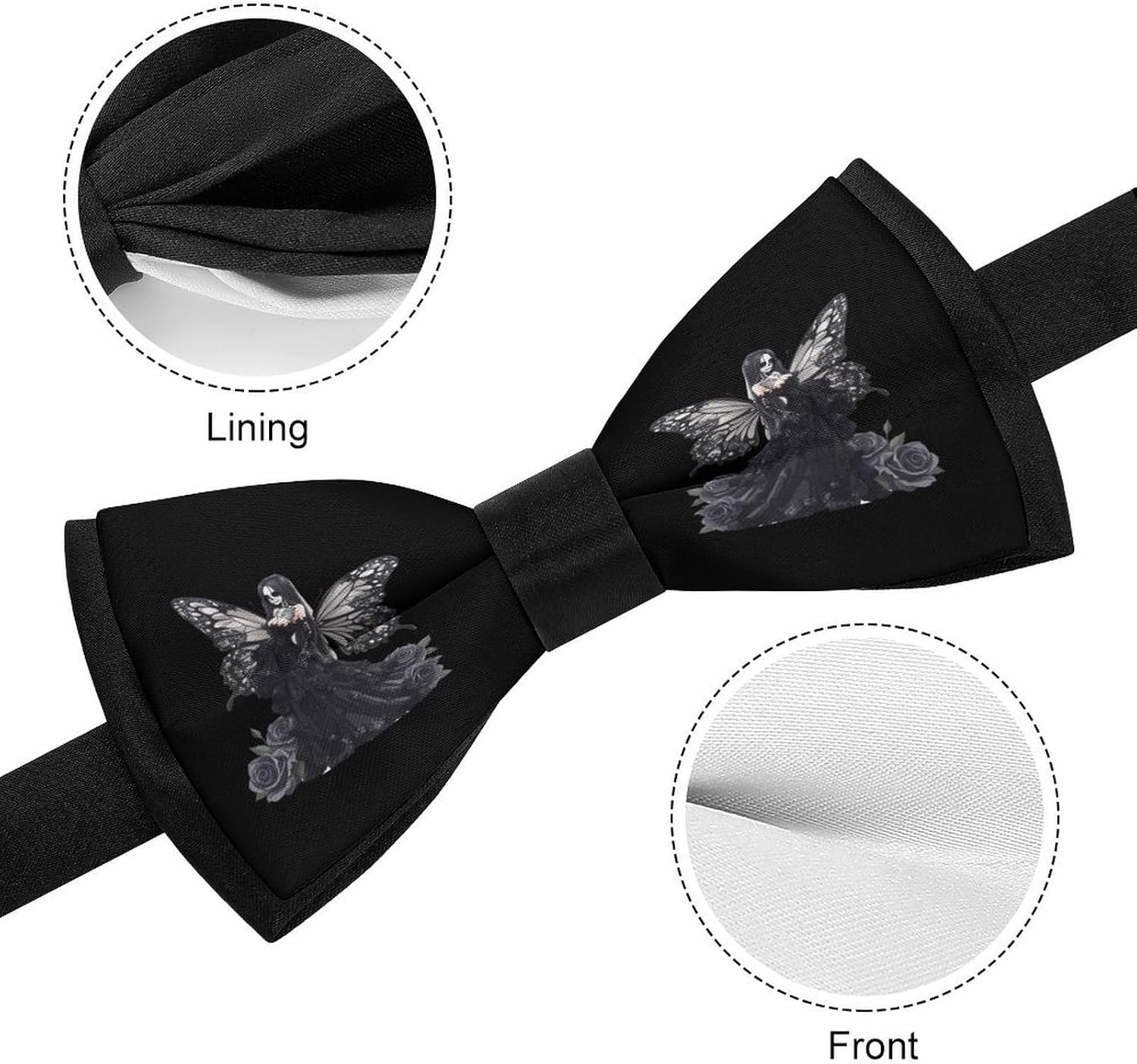 Goth Roses Butterfly Skeleton Fairy Bow Ties for Men Fun Printed Pre Tied Adjustable Bowtie for Party Wedding