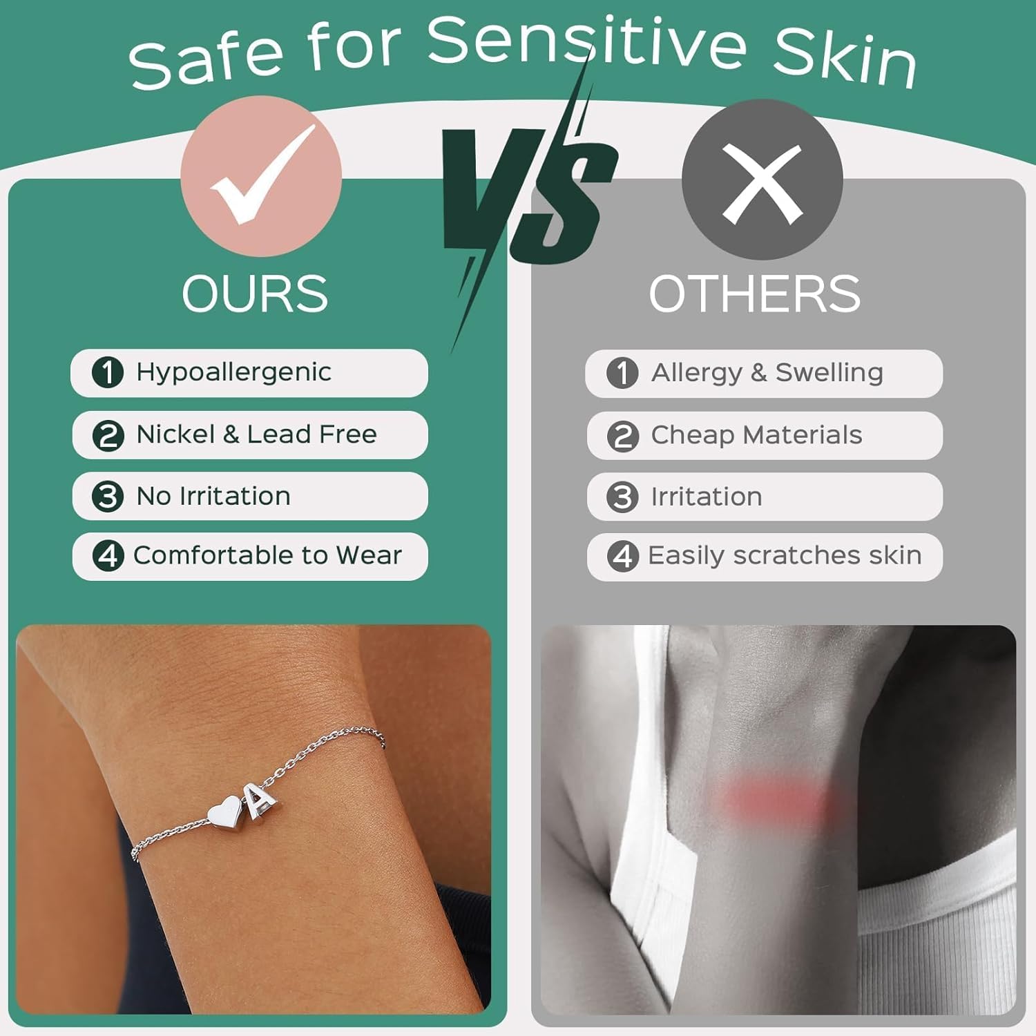 ChicSilver Sterling Silver Initial Bracelet Letters Personalized Heart Bracelet Hypoallergenic Dainty Bracelets for Women