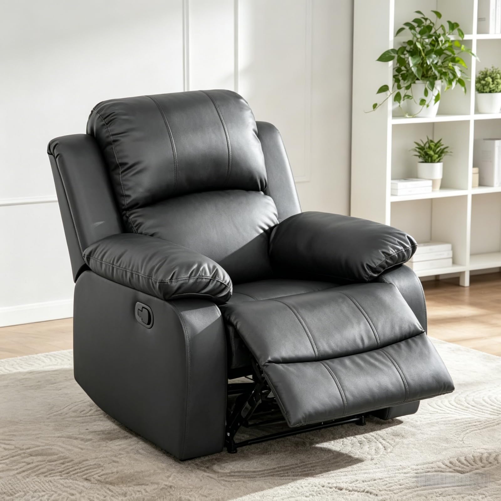 Oversized Recliner Chair, Leather Recliner Chairs with Home Theater Seating, Extra Wide Lazy Boy Reclining Chairs for Adults Reading Gaming Leisure Relax, Bedroom, Black