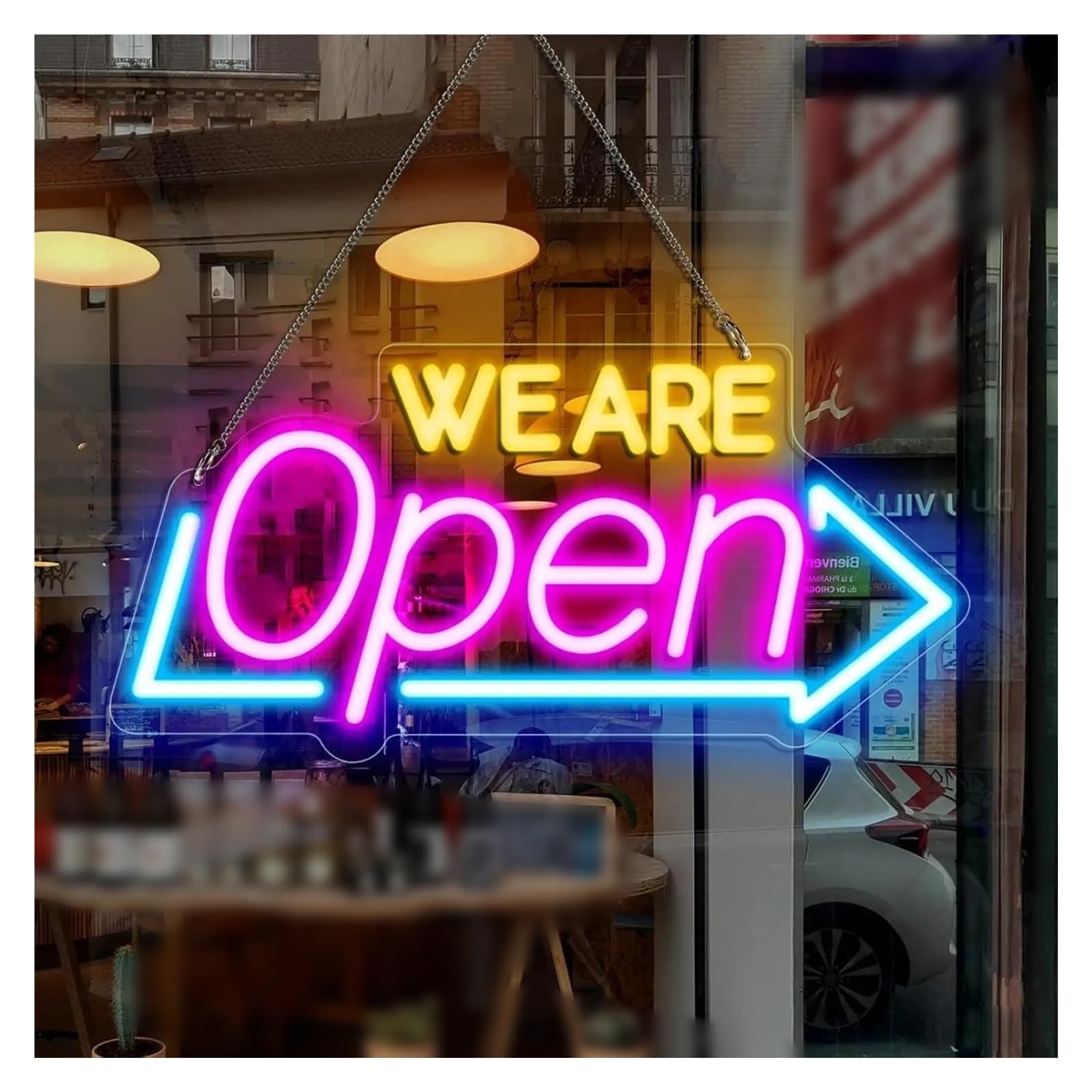 XENITE Hanging Art Neon Signs WE are Open Neon Sign USB Dimmable LED Lights for Coffee Shop Bar Tiki Salon Restaurant Pubs Gaming Room Decoration 41x20cm