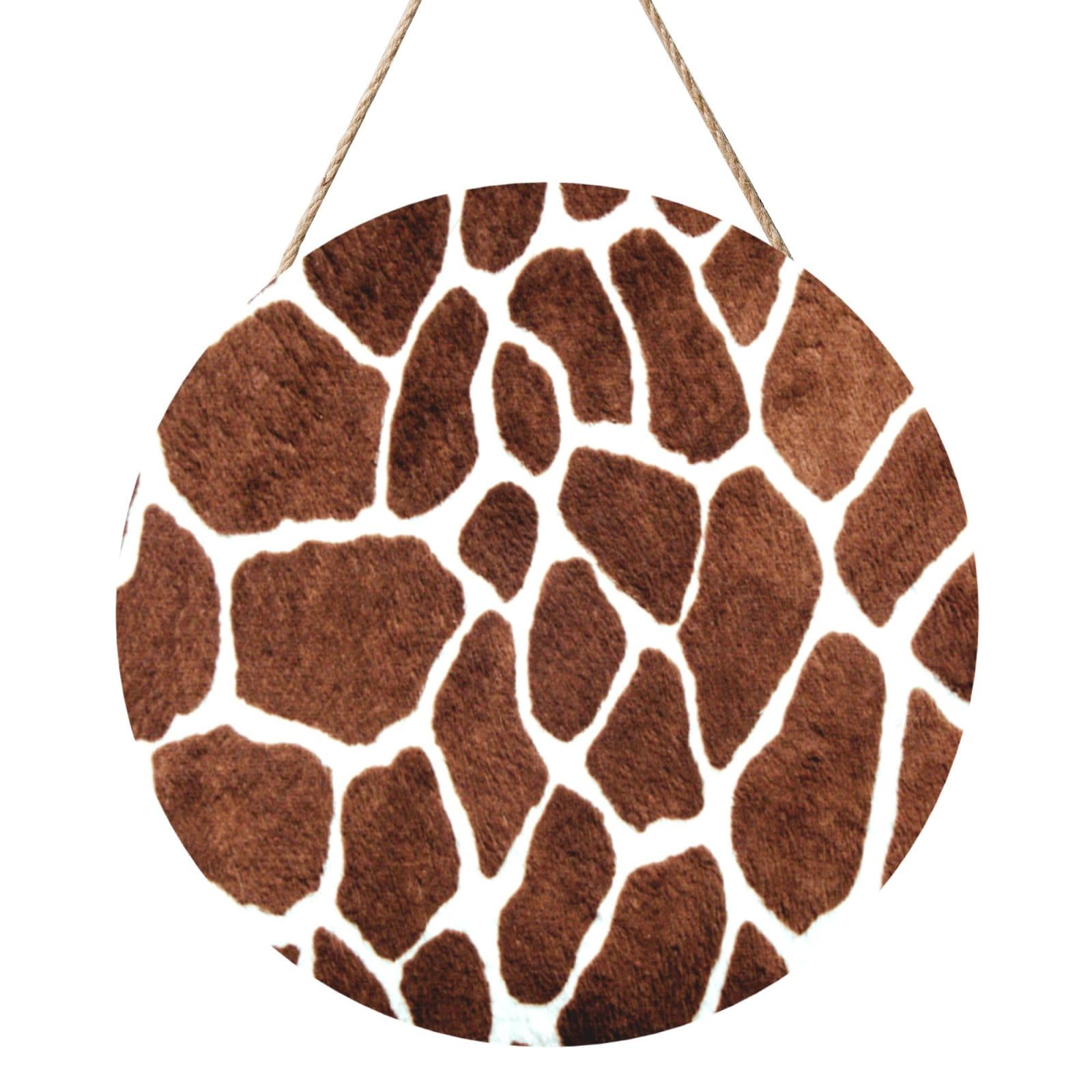 InOmak Giraffe Skin Print Animal Texture, Round Wood Panel Painting 12 in, Wall Hanging Painting For Home