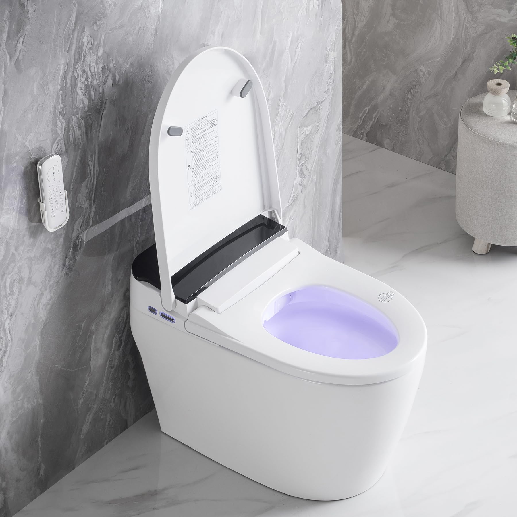 One Piece Tankless Smart Toilet Multiple ways of Cleaning with Foot Sensor Flush ?Wireless Remote Control?Automatic Flush Bidet?Warm Wash?White