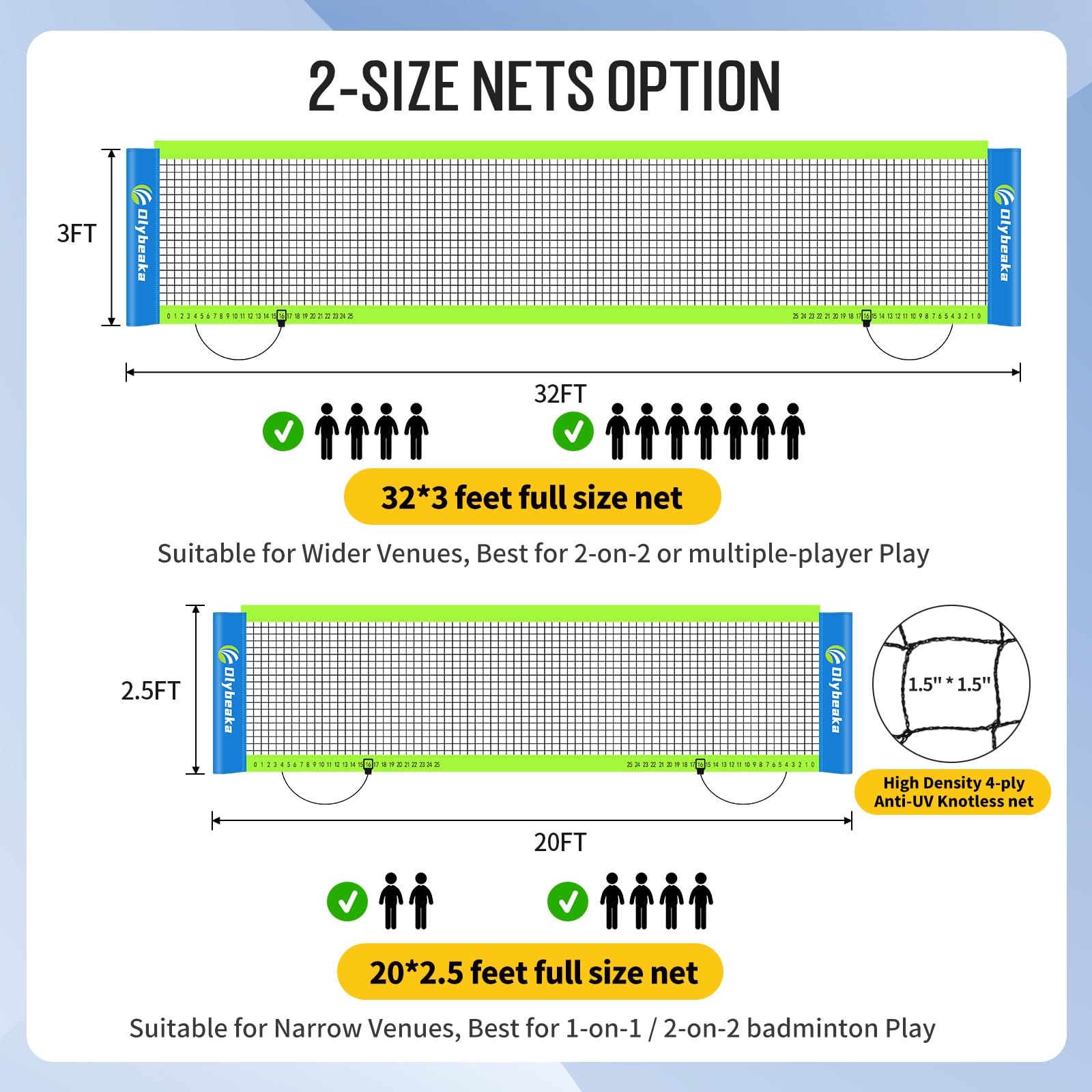 Tragbares Volleyball- und Badminton-Netz-Set für Hinterhof, Strand, mit 2 Netzen (6 m und 9,8 m), verstellbaren Stangen, PU-Volleyball, Aluminiumschläger und Tragetasche, schneller Aufbau und