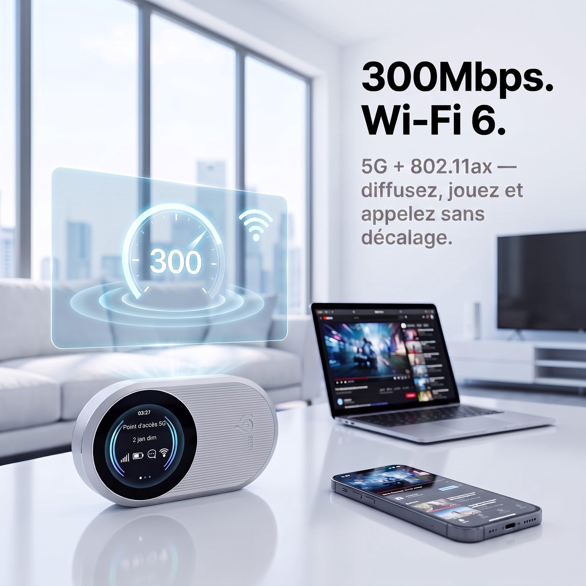 Routeur 5G Portable WiFi 6 Double Bande,Hotspot Déverrouillé Slot Carte SIM