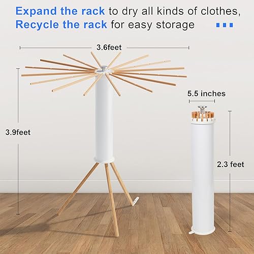 Miniatura 2 de Tripod Clothes Drying Rack,Portable and Foldable Laundry Hanging Rack Space Saving Collapsible Clothing RackWooden