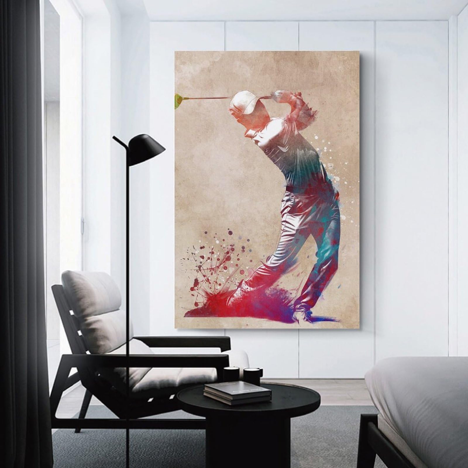 Junmoney Golf Swing Watercolor Art Canvas Wall Art, 20x30inch(50x75cm), for Bedroom, Guest Room Or Reading Nook, Decorative Wall Art for Cosy Rooms
