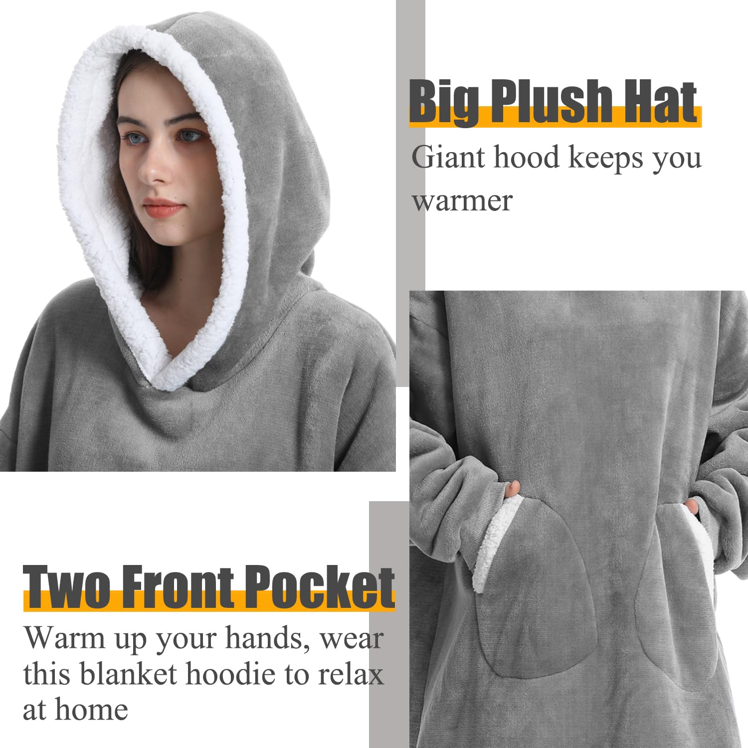 Sweat à Capuche Grand, Couverture à Capuche Surdimensionnée, Taille Unique Épais Pull Capuchon en Polaire Sherpa pour Femmes, Filles, Adultes, Adolescent