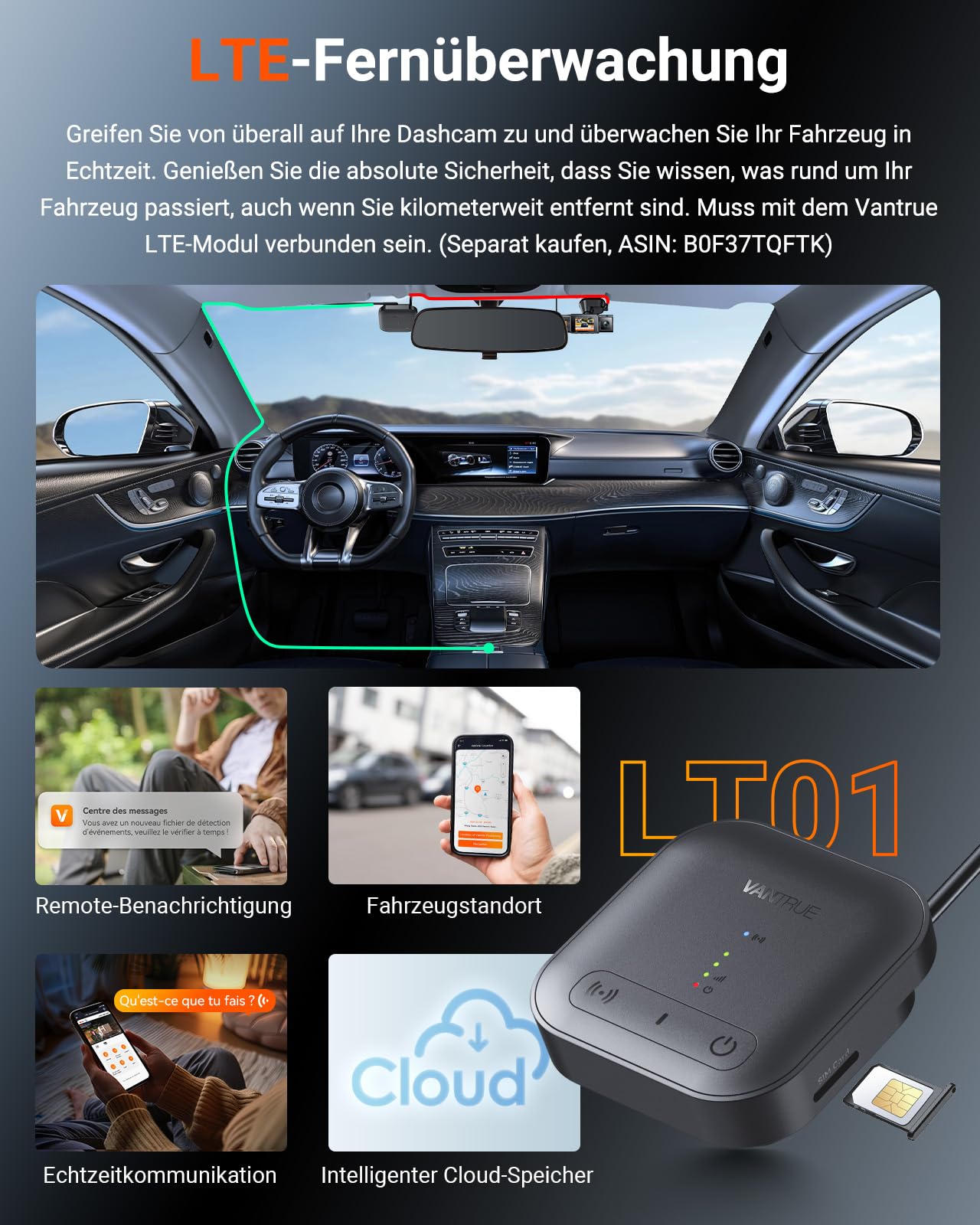 VANTRUE N4S 3 Kanal Dashcam 2.7K+2.5K+1440P STARVIS 2 HDR Nachtsicht 5GHz WLAN GPS 24h Parküberwachung G-Sensor