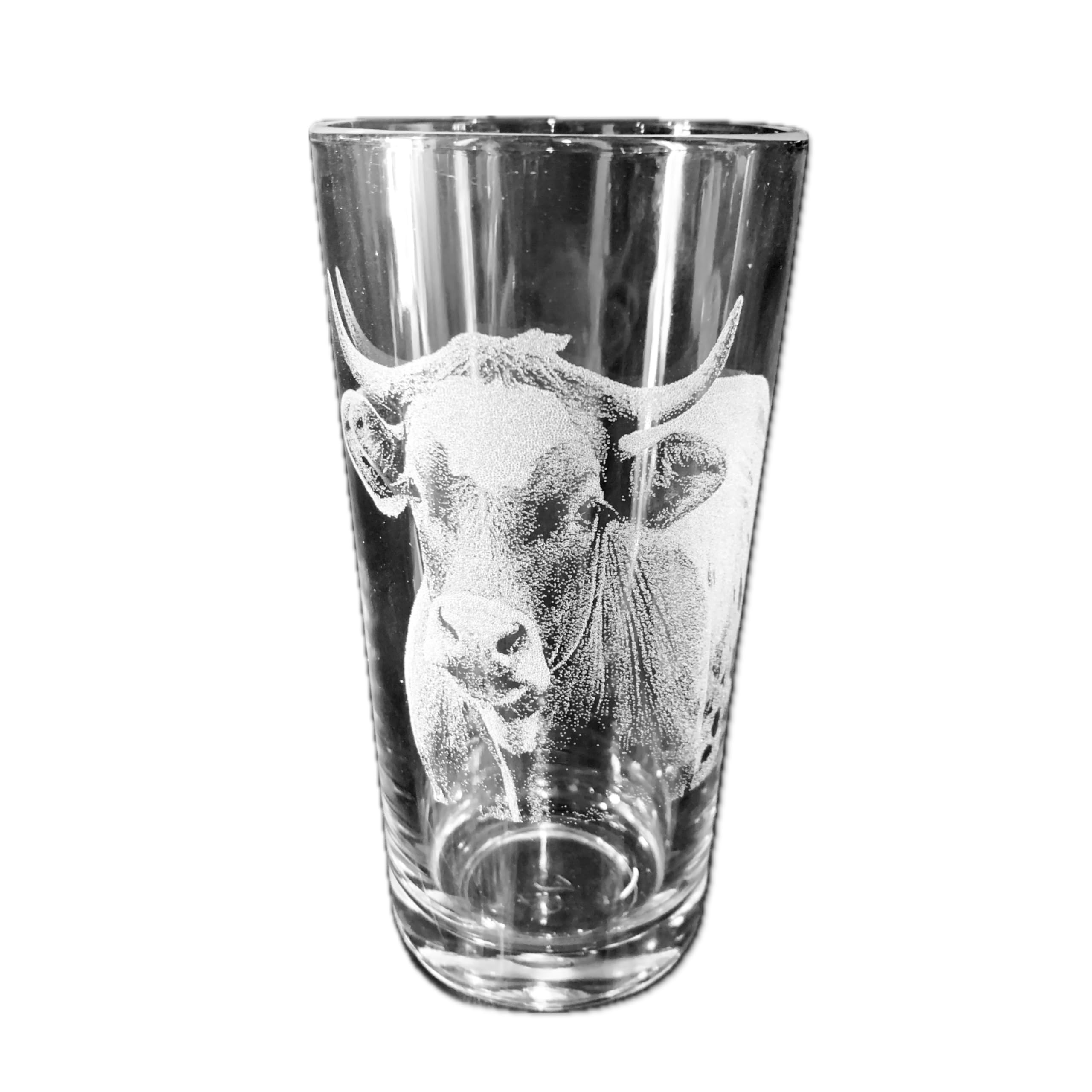 Animal Engraved Glass - Personalised Etched, Gift, Wine, Pint, Whiskey, Gin, Decanter, Cup, Tea, Shot, Christmas, Birthday, Brandy, Coffee, Mug, Beer, Set, vase, Bottle, Wedding, (Cow)