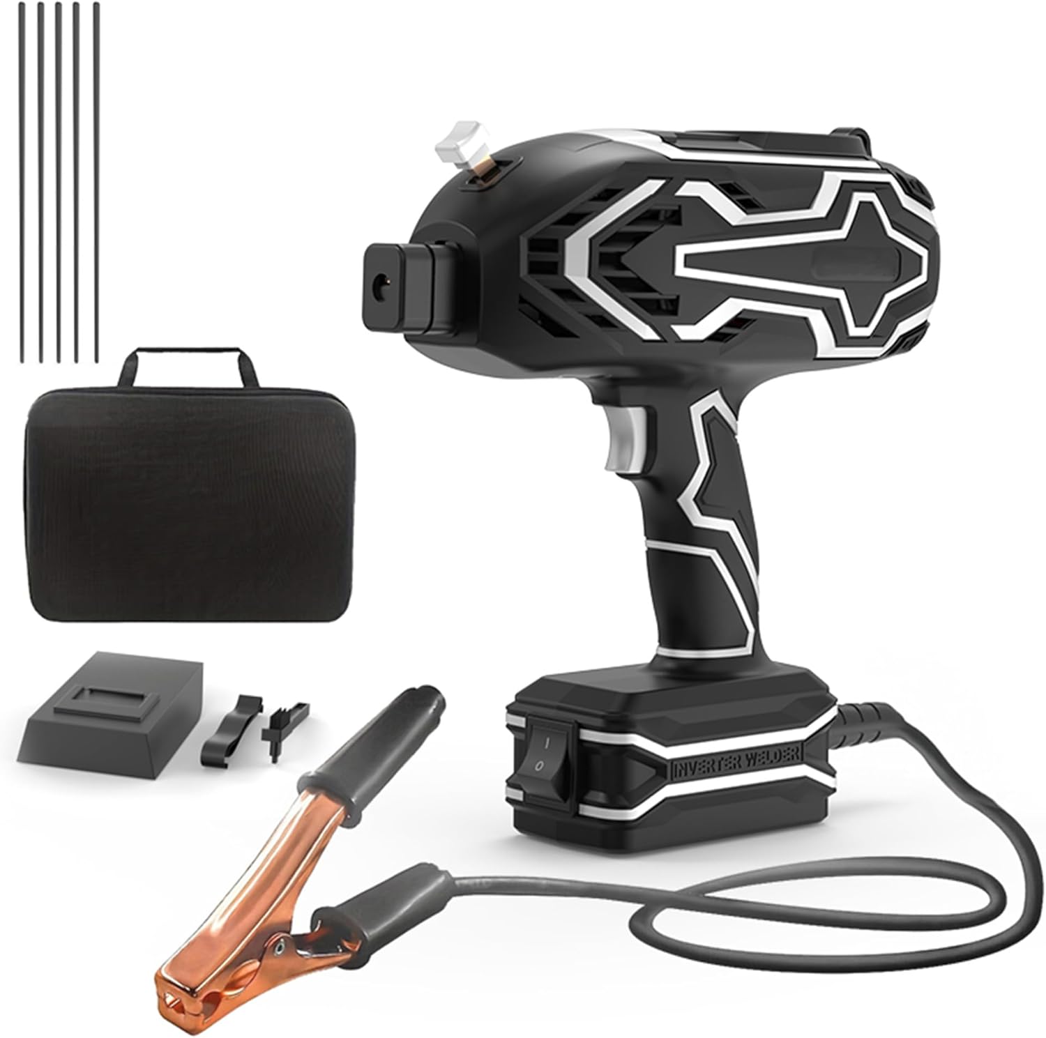 Portable Handheld Arc Welder Gun 110V 20-120A IGBT Inverter Welding Machine with Digital Display, Hot Start, Arc Force, Copper Ground Clamp, Rod Set, Storage Case for DIY Repair (Grey)