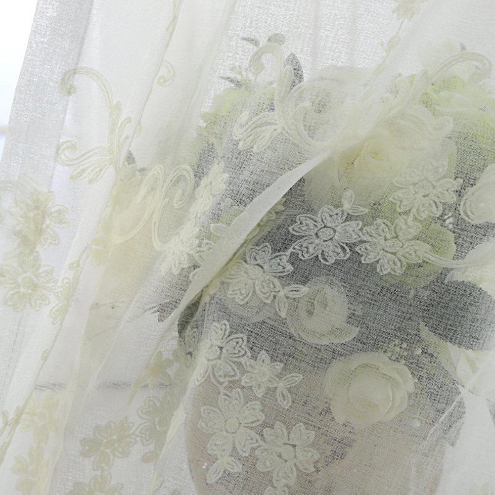 Silk Road Européen Rideau de broderie, Blanc Dentelle Rideau voilage Pour Salon Chambre Balcon Hublot de compartiment Décoration de fenêtres-blanc 200x250cm(79x98inch)