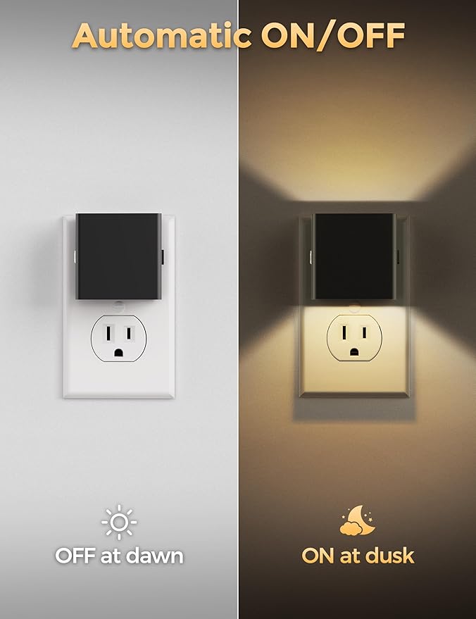 DORESshop DORESshop LED Night Lights Plug into Wall [2 Pack], Plug in Nightlight, 3 Level Brightness Adjustable Night Light, Dusk to Dawn Sensor, Nightlights for Adults, Bedroom, Bathroom, Hallway, 3001K photo 6