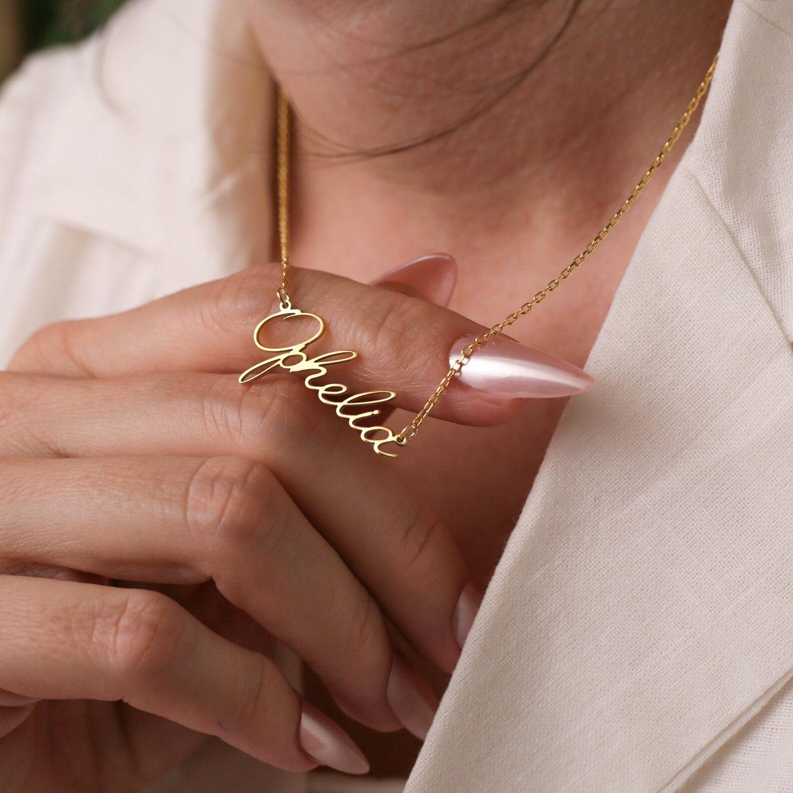 Su misura collana con nome con pietra portafortuna minimalista targhetta con nome gioiello compleanno per mamma Festa della Mamma anniversario