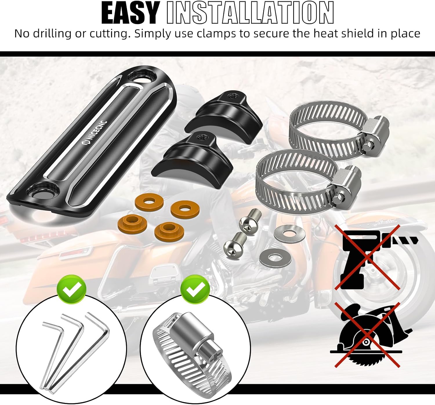 NICECNC Heat Shield Aluminum Black Thermal Barrier Sheet Compatible with Harley Road King Police FLHP 2008-2014, Street Glide Special FLHXS 2014-2024, Ultra Limited FLHTK 2014-2024, See Fitment