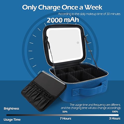 Vista 30 de MOMIRA Bolsa de maquillaje de viaje, bolsa de cosméticos, bolsa organizadora de maquillaje con espejo iluminado, brillo ajustable en 3 escenarios