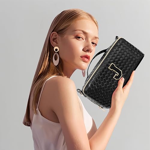 Miniatura 3 de KZAOPZ Bolsa de maquillaje de viaje, 26 iniciales, bolsas de cosméticos de gran capacidad para mujeres y niñas, bolsa de maquillaje portátil, bolsa