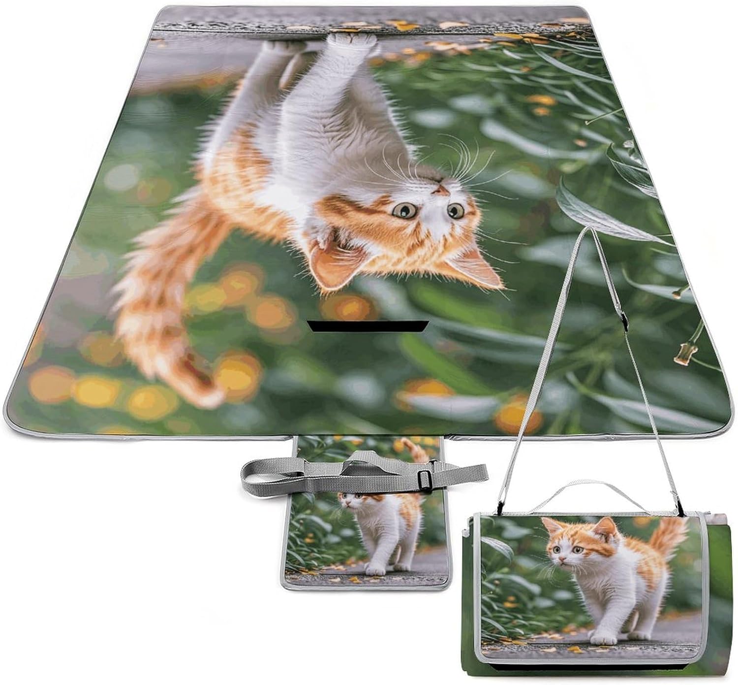 Outdoor Picnic Blanket Extra Large Beach Blanket Waterproof Picnic Mat Kitten Walks Along The Camping Blanket Portable with Carry Strap Park Blanket for Grass Camping Park