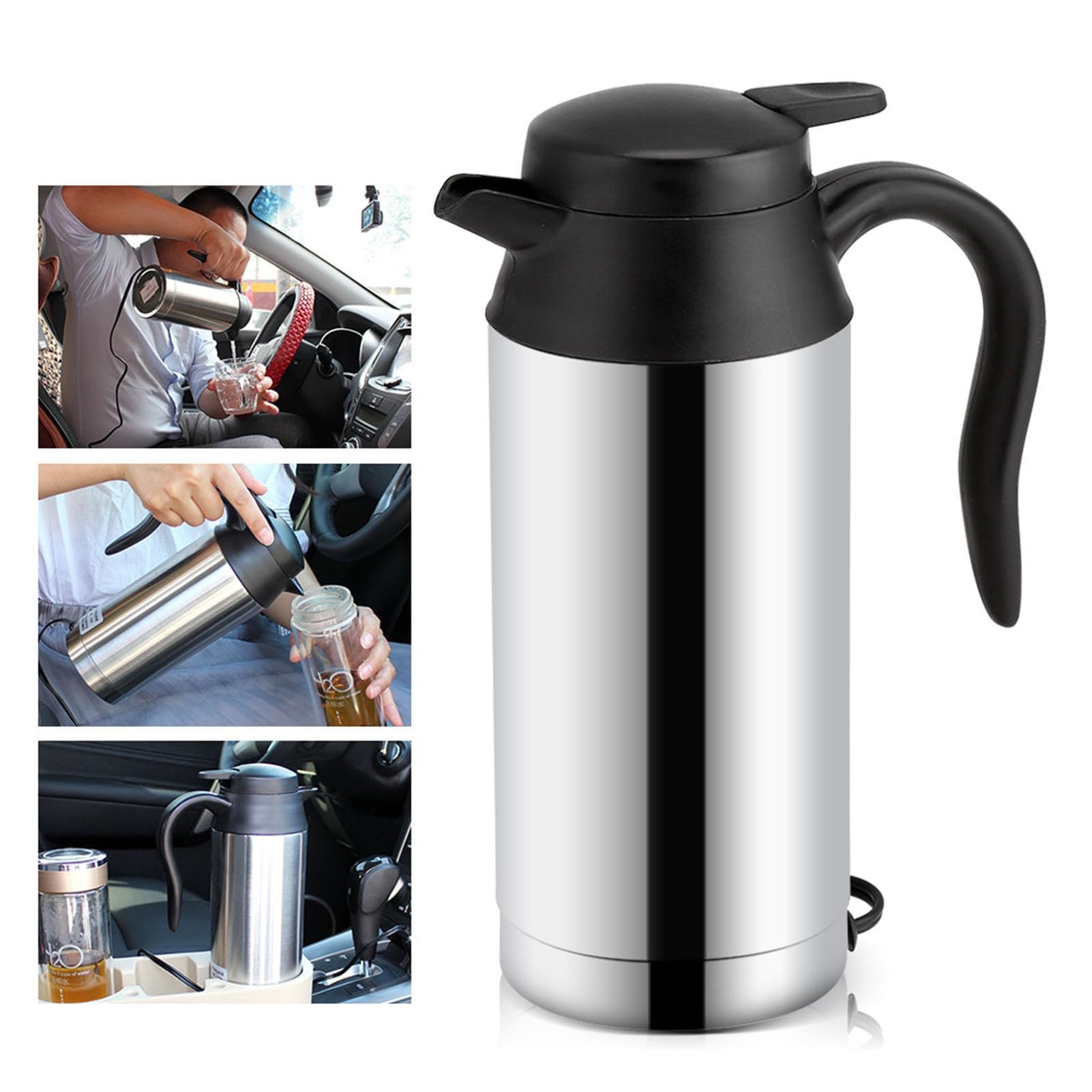 Dioche Hervidor Eléctrico de Acero Inoxidable de 12 Voltios Ho12V 750 Ml, Taza Calefactora para Automóvil, Portátil, Adecuada para Agua Caliente, té y Bebidas