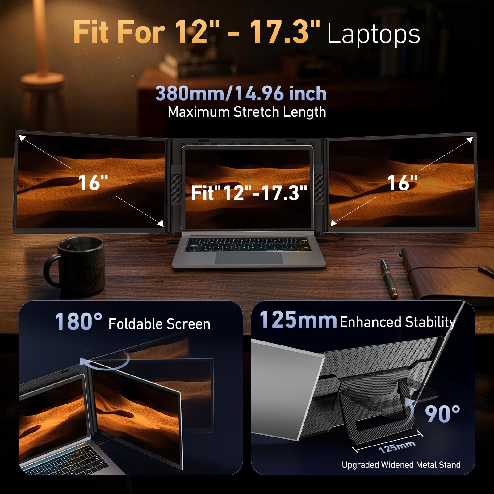 Vixtan 16.1" Triple Laptop Screen Extender, Lightweight FHD IPS Portable Monitor for Laptop, USB-C Plug & Play Multi Screen Attachment for 13-17.3" laptops with Windows/Mac/Chrome view 4