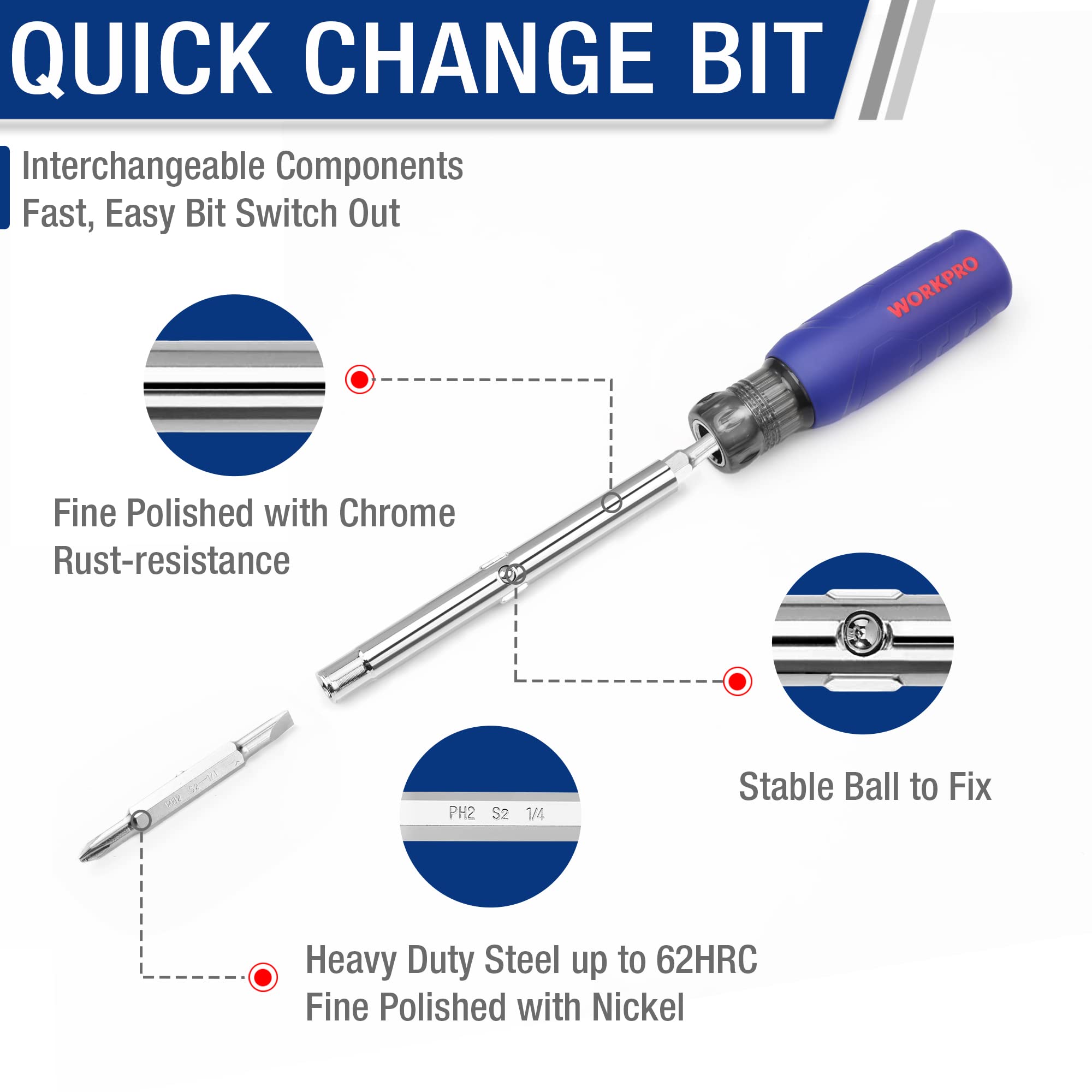 WORKPRO Screwdriver & Nut Driver Set - 6-in-1 Tool -4