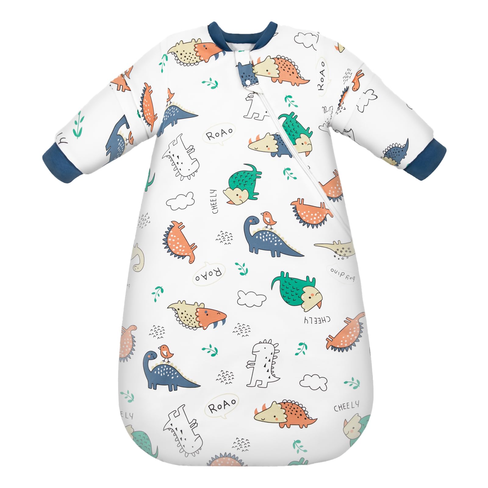 MIKAFEN Sacco nanna invernale per bambini 3,5 tog con maniche rimovibili, 100% cotone sacco a pelo con braccia,Dinosauro verde 14-24 mesi