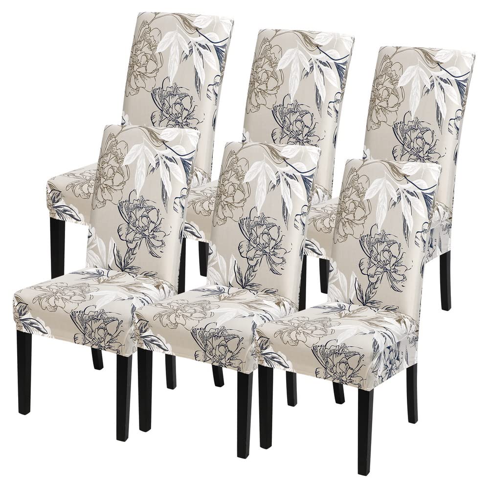 SearchI Printed Dining Room Chair Covers Set of 6, Stretch Kitchen Chair Covers Washable Parsons Chair Slipcover Removable Dining Chair Protectors for