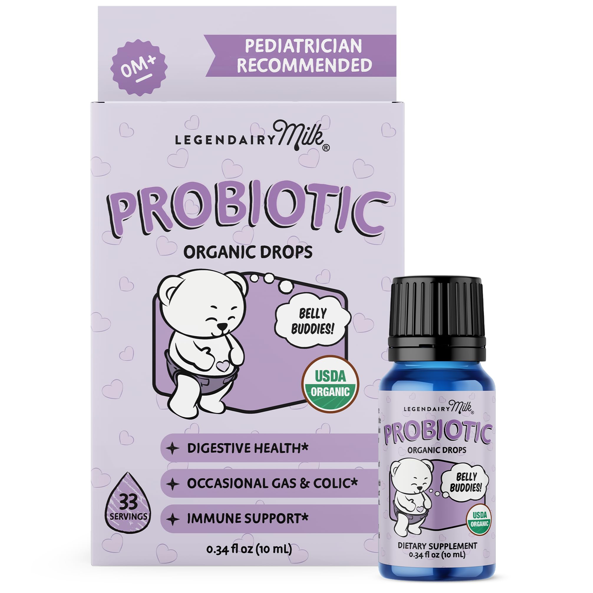 Legendairy Milk Baby Probiotic Drops Organic - Colic and Gas Drops for Newborns & Toddlers - Digestive Support, Constipation Relief - Toddler Probiotic Supports Occasional Diarrhea & Gas, 33 ServingsUSDA Organic