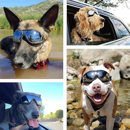 Miniatura 7 de PEDOMUS - Gafas de sol para perros con correa ajustable para viajes y esquí, para perros, antivaho, gafas de nieve para perros medianos a grandes