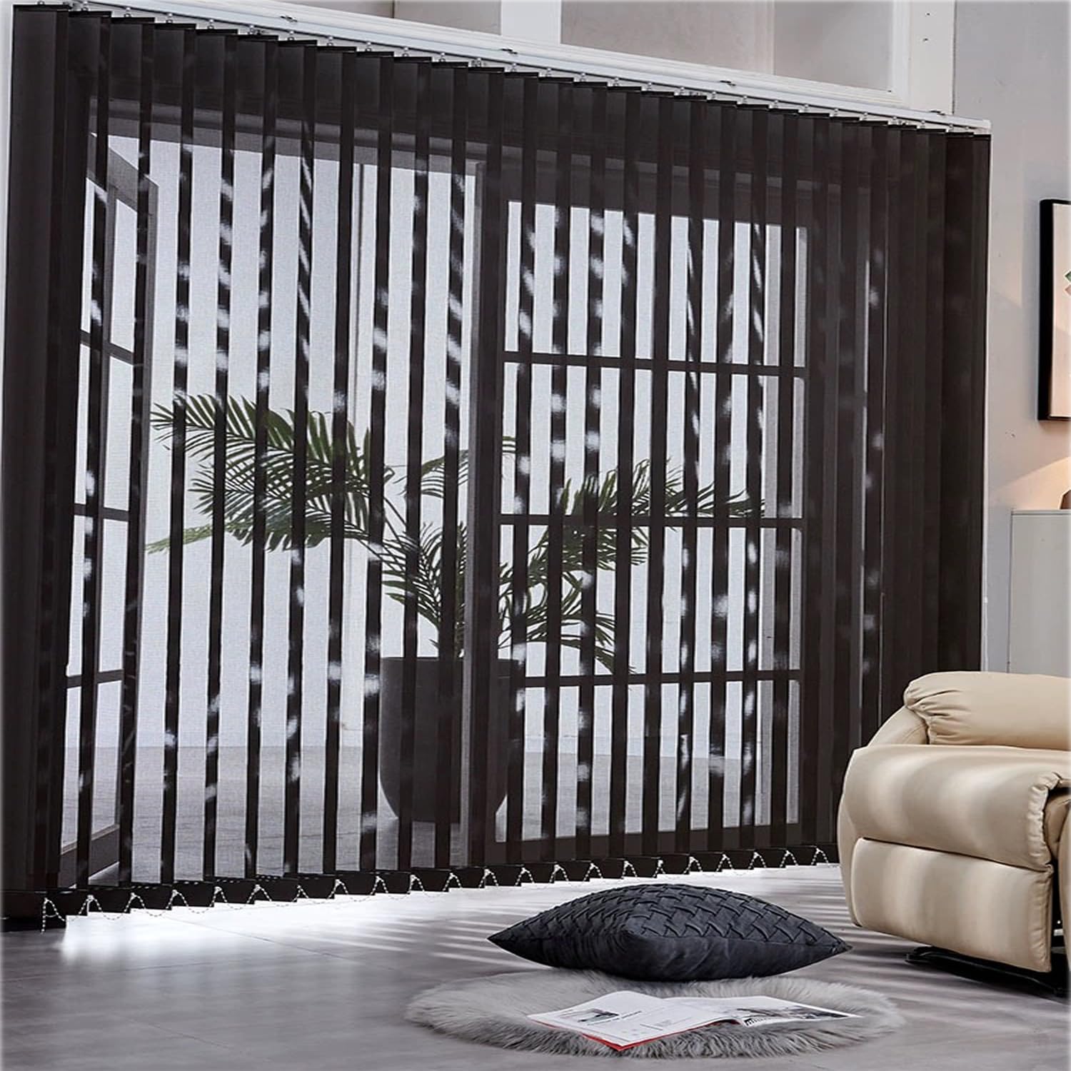 Lamellenvorhang Schwarz Nach Maß Vertikaljalousie Vertikalanlage Schiebevorhang Raumverdunkelnd Sonnenschutz Blendschutz,für Fenster Zuhause Büro,inklusive Montagematerial (140cm x 150cm)