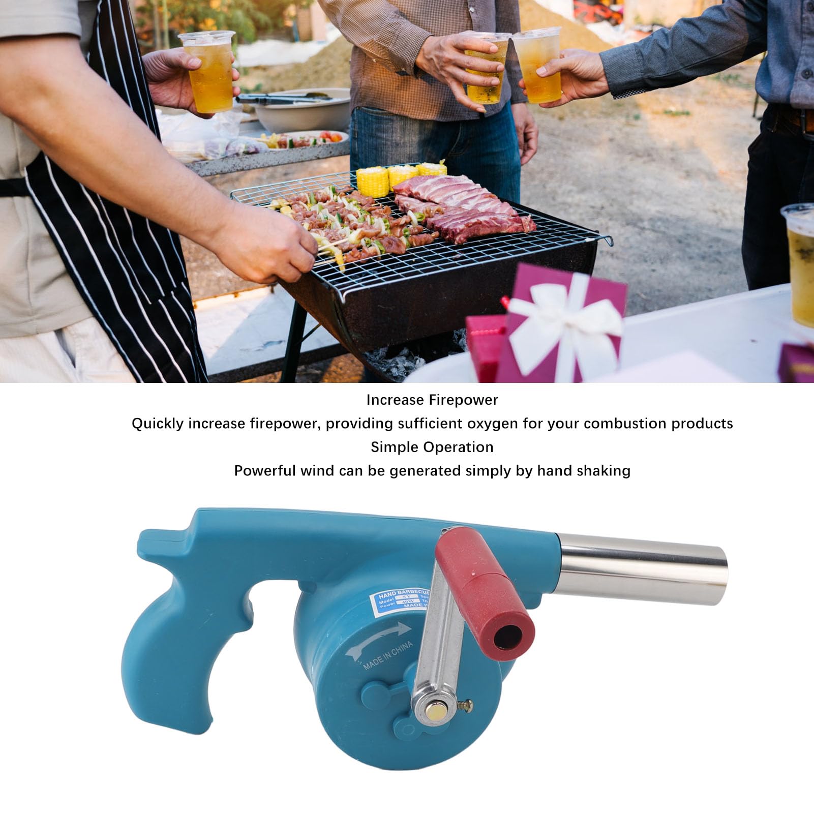 Fockety BBQ-Ventilator Tragbarer Handkurbel-Luftgebläse für Outdoor-Camping und Grillen