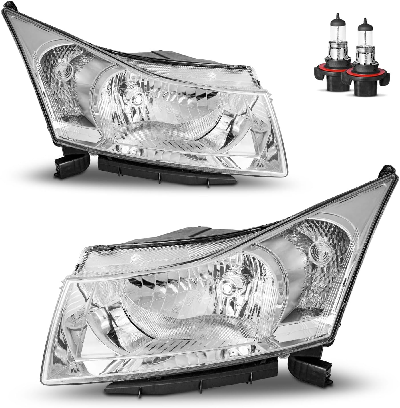 Headlights Assembly with Bulbs for 2011-2015 Chevy Cruze Diesel/2015 Cruze L, for 11-15 Cruze/16 Limited Headlamp Driver & Passenger Side, Chrome Housing