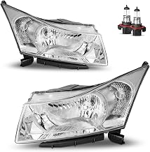 Headlights Assembly with Bulbs for 2011-2015 Chevy Cruze Diesel/2015 Cruze L, for 11-15 Cruze/16 Limited Headlamp Driver & Passenger Side, Chrome Housing