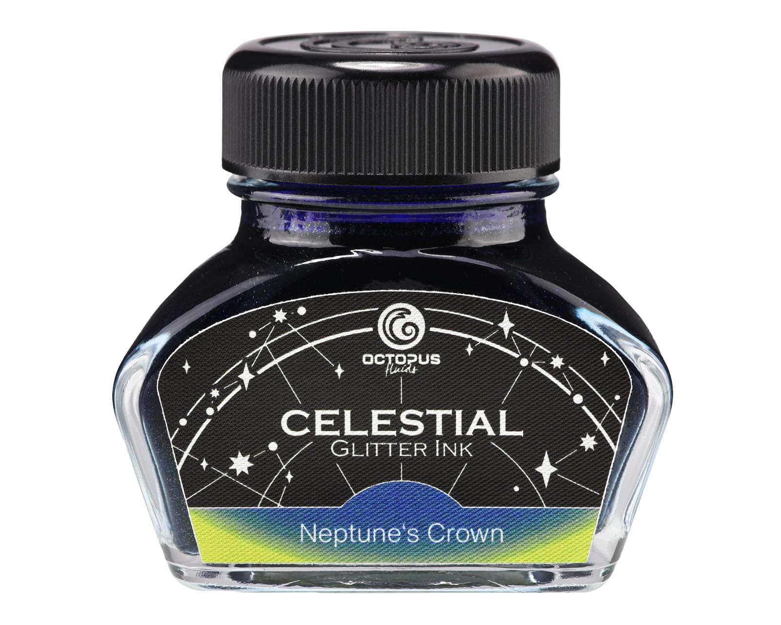 Octopus Neptune's Crown Shimmer Ink Blue Gold for Fountain Pen - Ink with Glitter - Celestial Collection - Inkwell 30ml